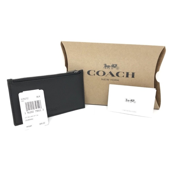 Coach Men’s Zip Card Case Black Leather Wallet - Picture 5 of 5
